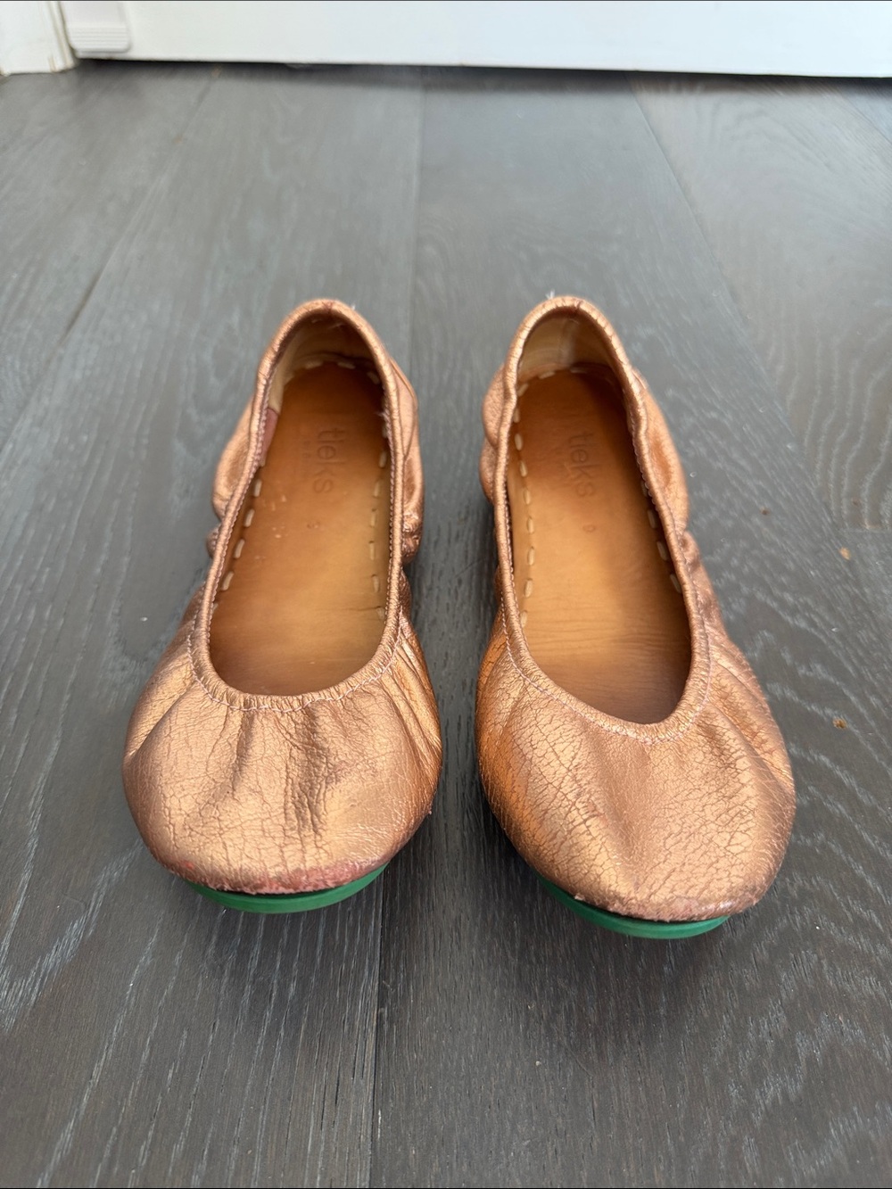 Tieks Rose Gold Ballet Flats with Green Soles
